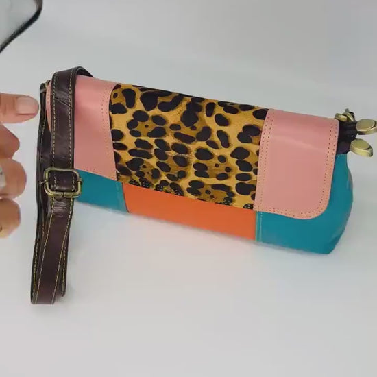 Block Coloured Leather Crossbody Bag