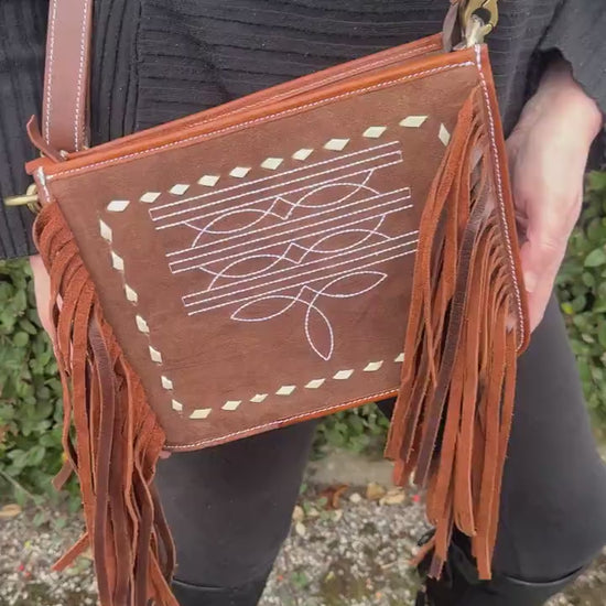 Suede Fringe Boot Stitch Shoulder Bag