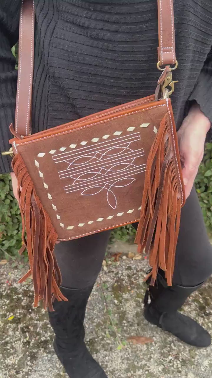 Suede Fringe Boot Stitch Shoulder Bag