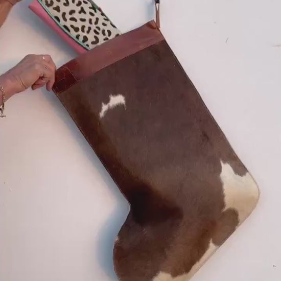 Handmade Cowhide Christmas Stockings with Leather Top