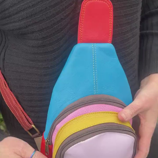 Recycled Coloured Leather Sling Bag with Cowhide