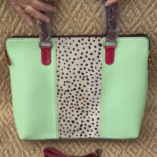 Coloured Leather Laptop Tote Bag with shoulder strap