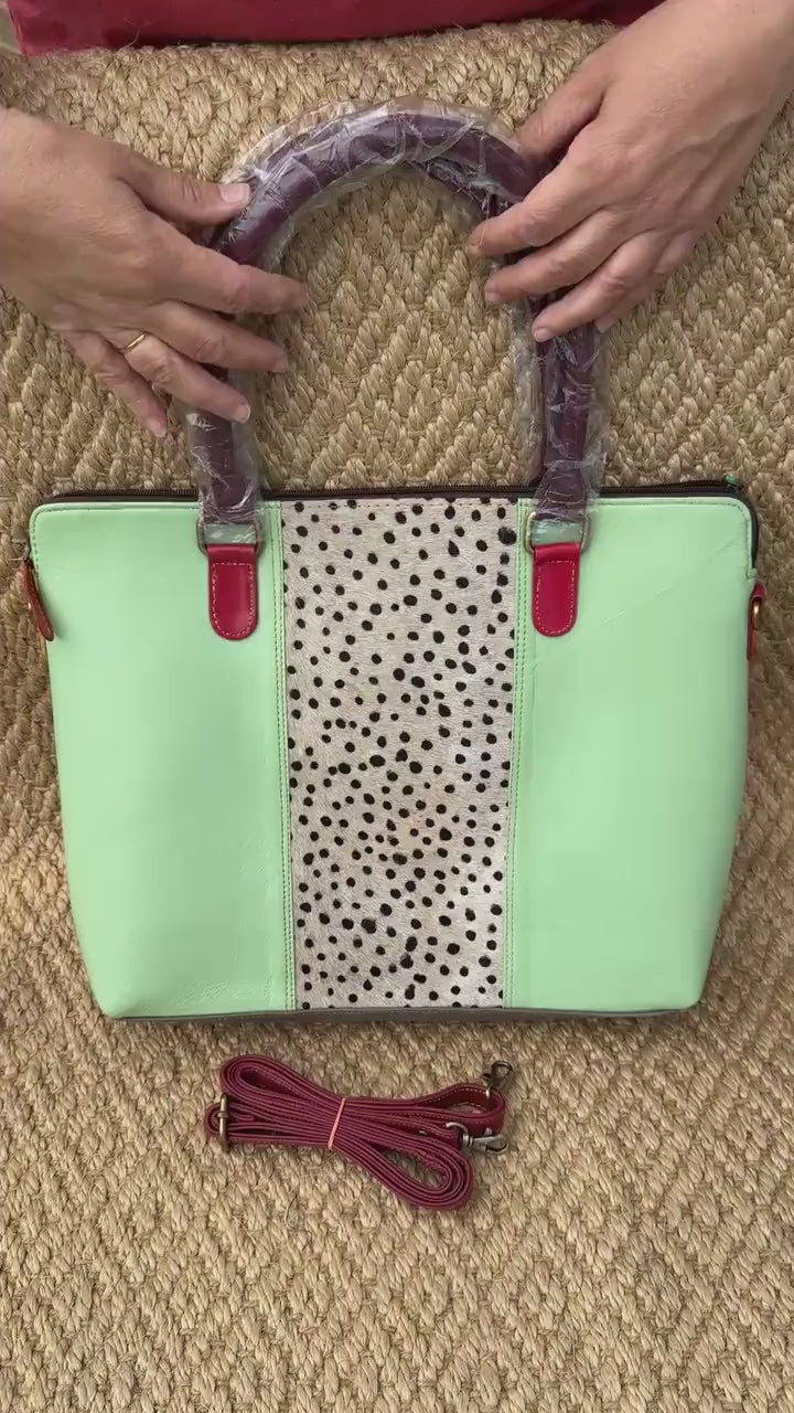 Coloured Leather Laptop Tote Bag with shoulder strap
