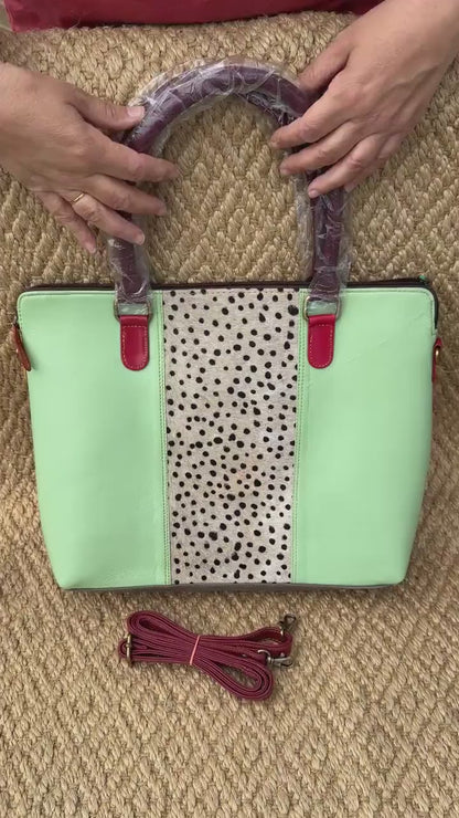 Coloured Leather Laptop Tote Bag with shoulder strap