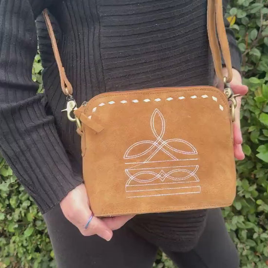 Western Style Boot Stitch Cross Body Suede Bag