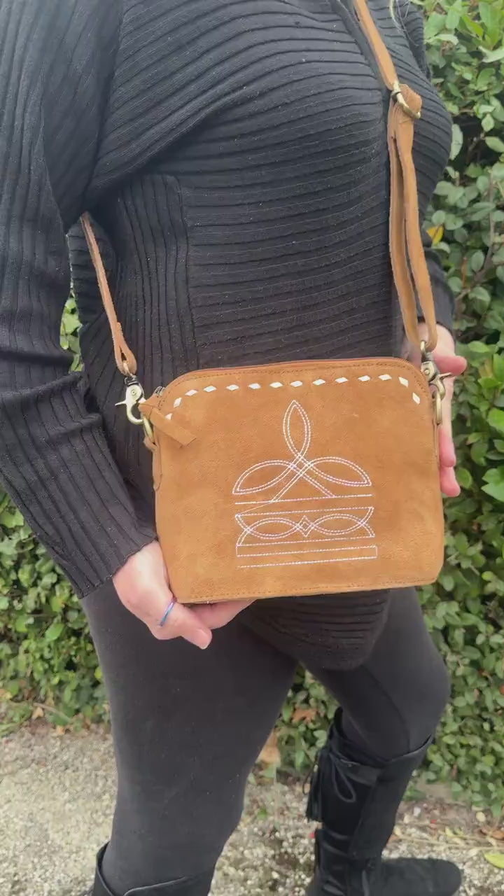 Western Style Boot Stitch Cross Body Suede Bag