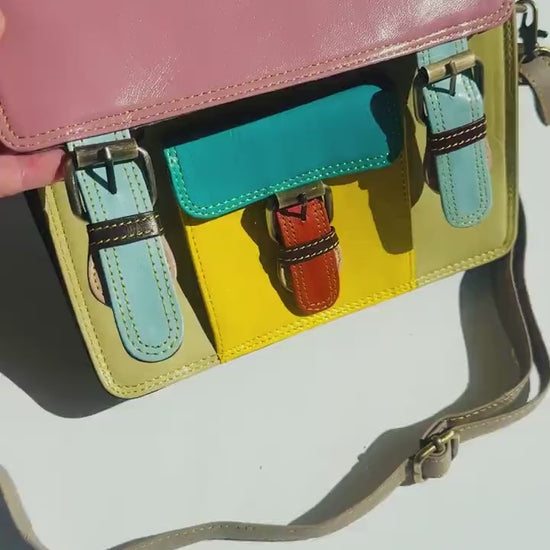 Coloured Leather Cross Body Satchel Bag