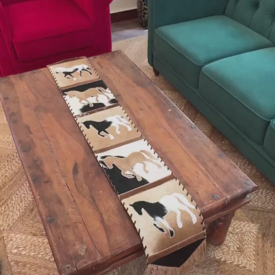 Horse Cowhide Table Runner with Suede Fringe