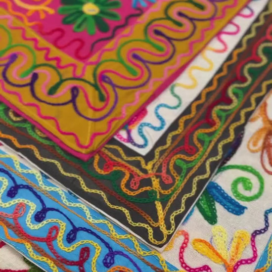 Elephant Floral Hand Embroidered Tablecloth or Wall hanging