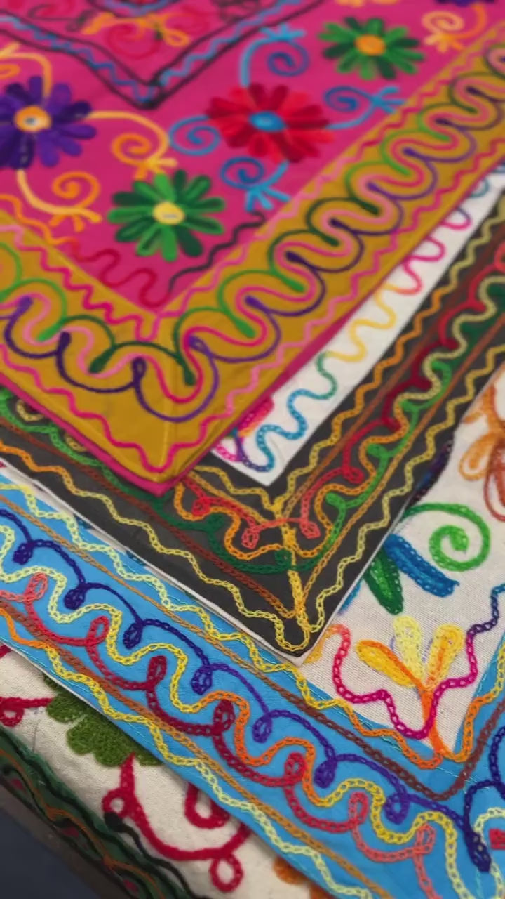 Elephant Floral Hand Embroidered Tablecloth or Wall hanging