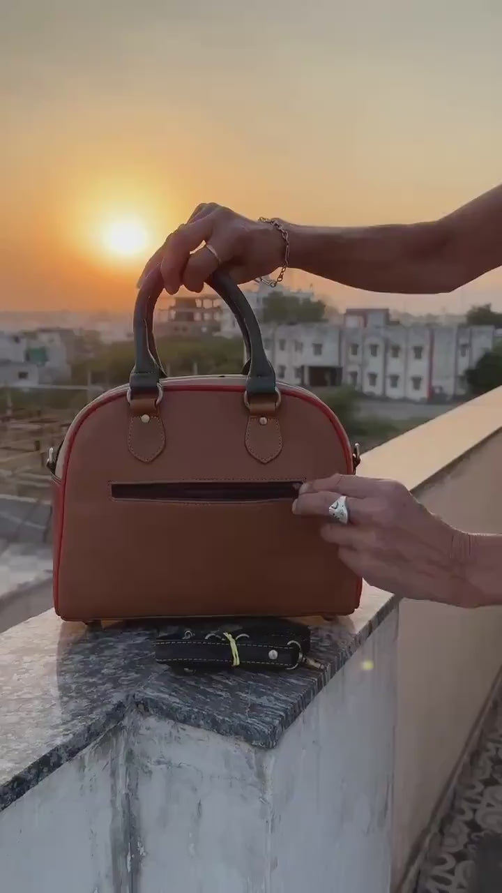 Recycled Coloured Leather Boston Bag