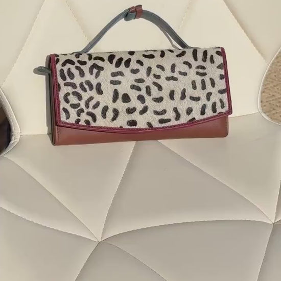 Recycled Leather Clutch Wallet with Animal Print Hide