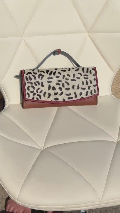 Recycled Leather Clutch Wallet with Animal Print Hide