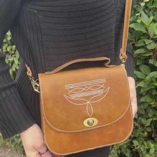 Classic Leather Handbag Boot Stitch and Shoulder Strap
