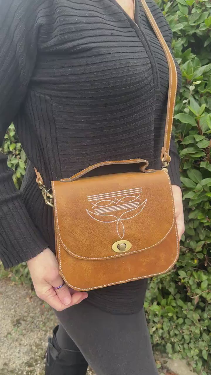 Classic Leather Handbag Boot Stitch and Shoulder Strap