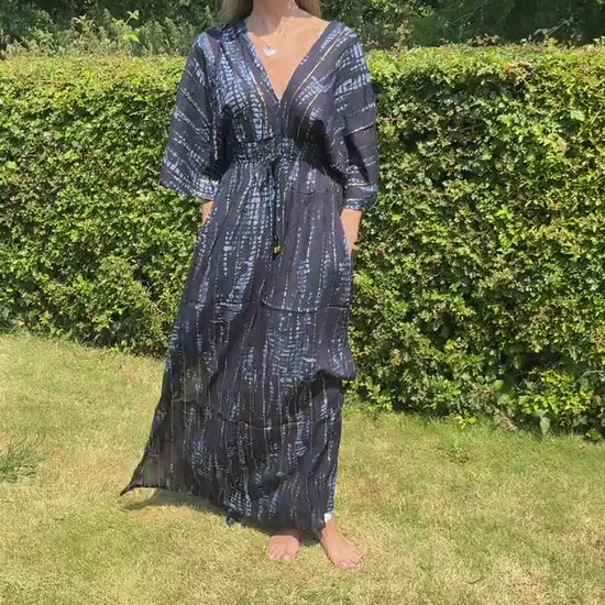Rayon Kaftan Loungewear Dress: Beach Cover Up with Pockets