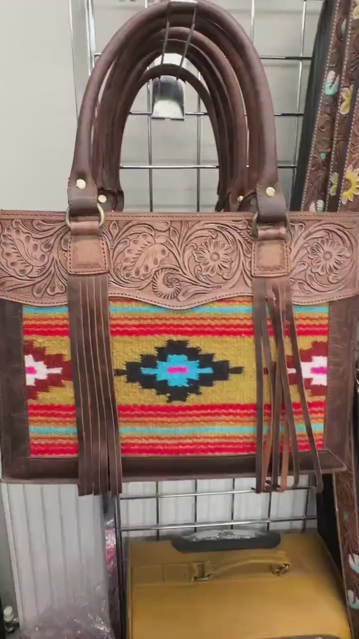 Hand Tooled Leather Medium Tote Bag