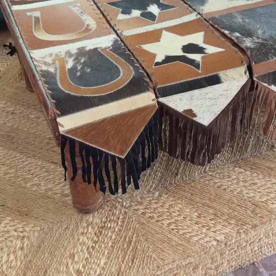 Horse Cowhide Table Runner with Suede Fringe