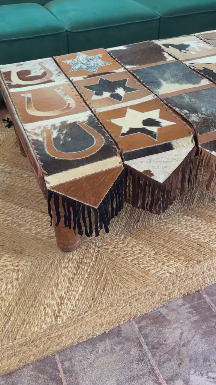 Horse Cowhide Table Runner with Suede Fringe