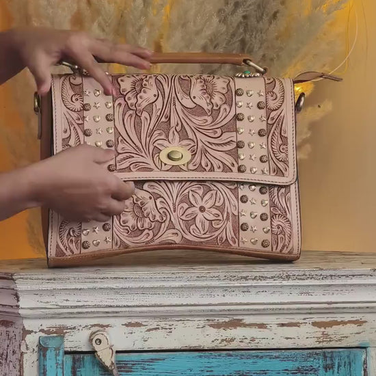Moon Hand Tooled Full Grain Leather Bag