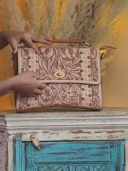 Moon Hand Tooled Full Grain Leather Bag