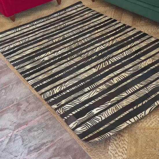 Patchwork Cowhide Rugs – Geometric Designs, 6 x 4 ft, Zebra Print