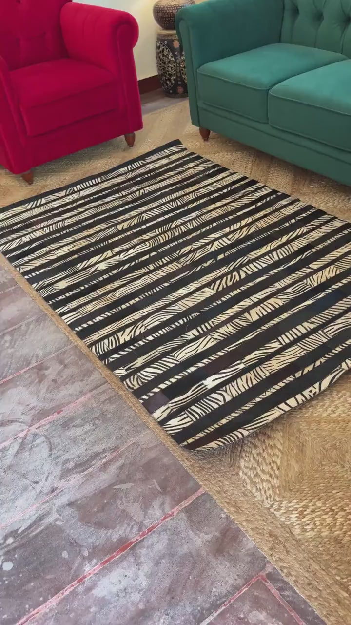 Patchwork Cowhide Rugs – Geometric Designs, 6 x 4 ft, Zebra Print