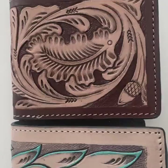 Hand Tooled Leather Bi-Fold Wallet in Various Designs