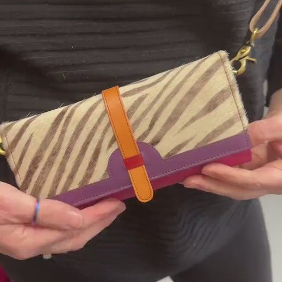 Coloured Recycled Leather Purse with Shoulder Strap
