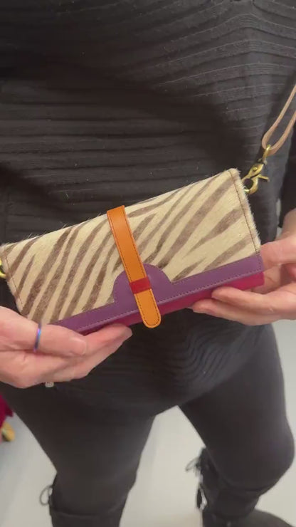 Coloured Recycled Leather Purse with Shoulder Strap