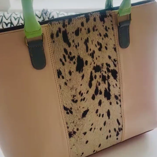 Colourful Tote Womens Leather Laptop Bag | Recycled Leather | Cowhide Animal Print | Womens Laptop Bag | Leather Laptop Bag Women
