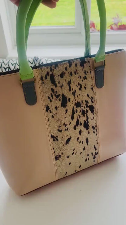Colourful Tote Womens Leather Laptop Bag | Recycled Leather | Cowhide Animal Print | Womens Laptop Bag | Leather Laptop Bag Women