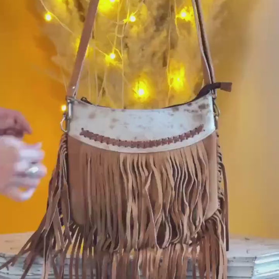 Handmade Fringed Suede Bag, Western Cowhide Crossbody