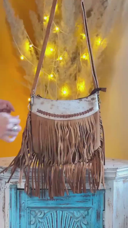 Handmade Fringed Suede Bag, Western Cowhide Crossbody