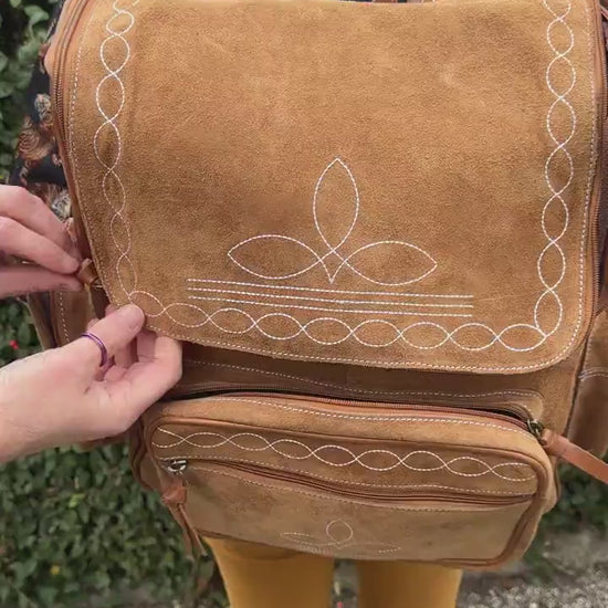 Boot Stitch Suede Backpack: Large Leather Boho Travel Bag
