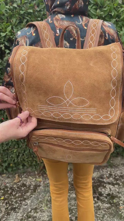 Boot Stitch Suede Backpack
