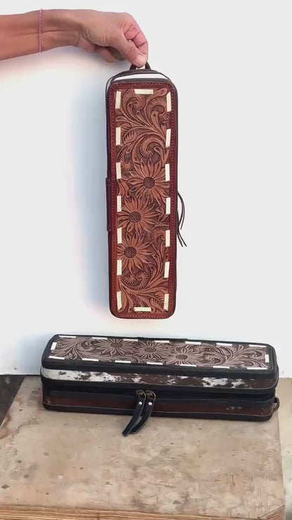 Hand Carved Leather Hair Straightener Case