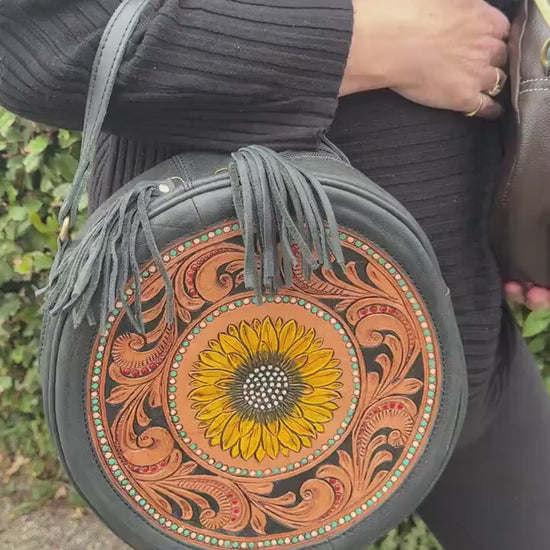 Round Leather Western Style Shoulder Bag