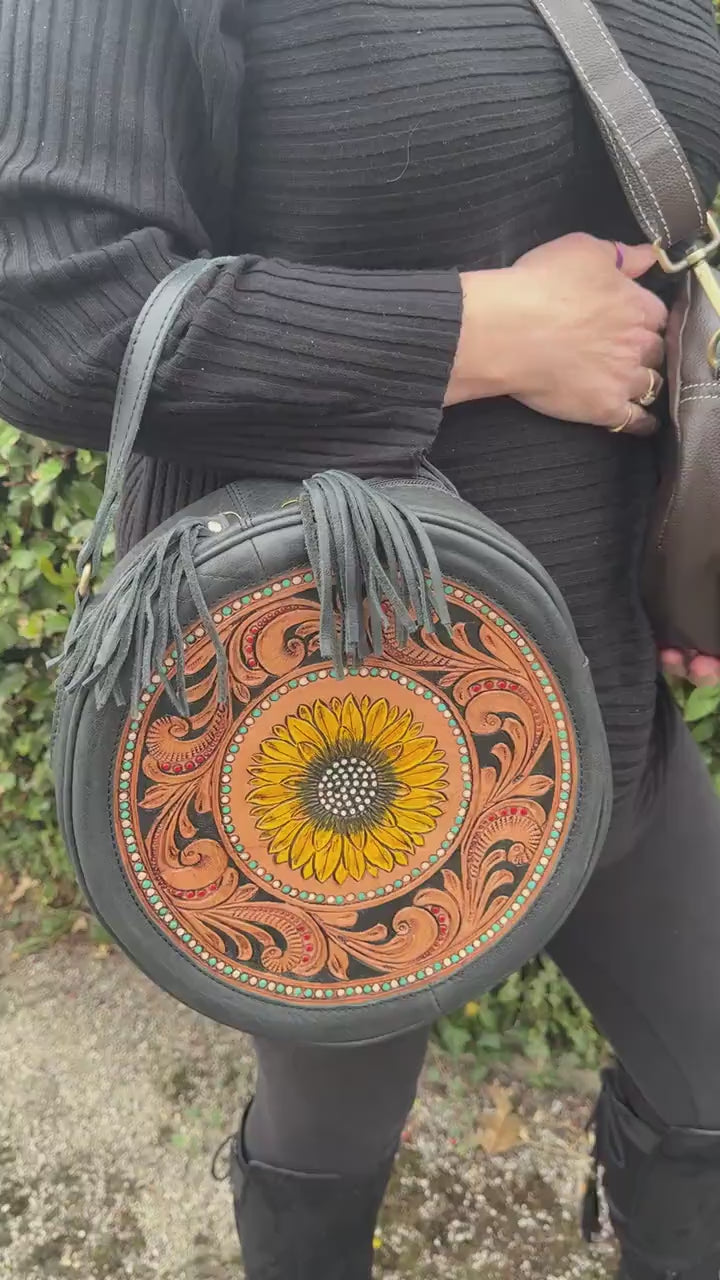 Round Leather Western Style Shoulder Bag