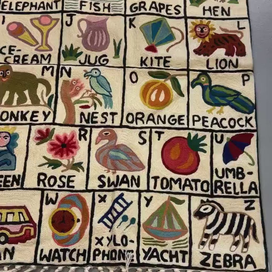 Wall Hanging Rug ABC Tapestry Hand Woven Wool with top loops
