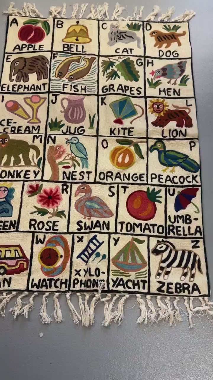 Wall Hanging Rug ABC Tapestry Hand Woven Wool with top loops