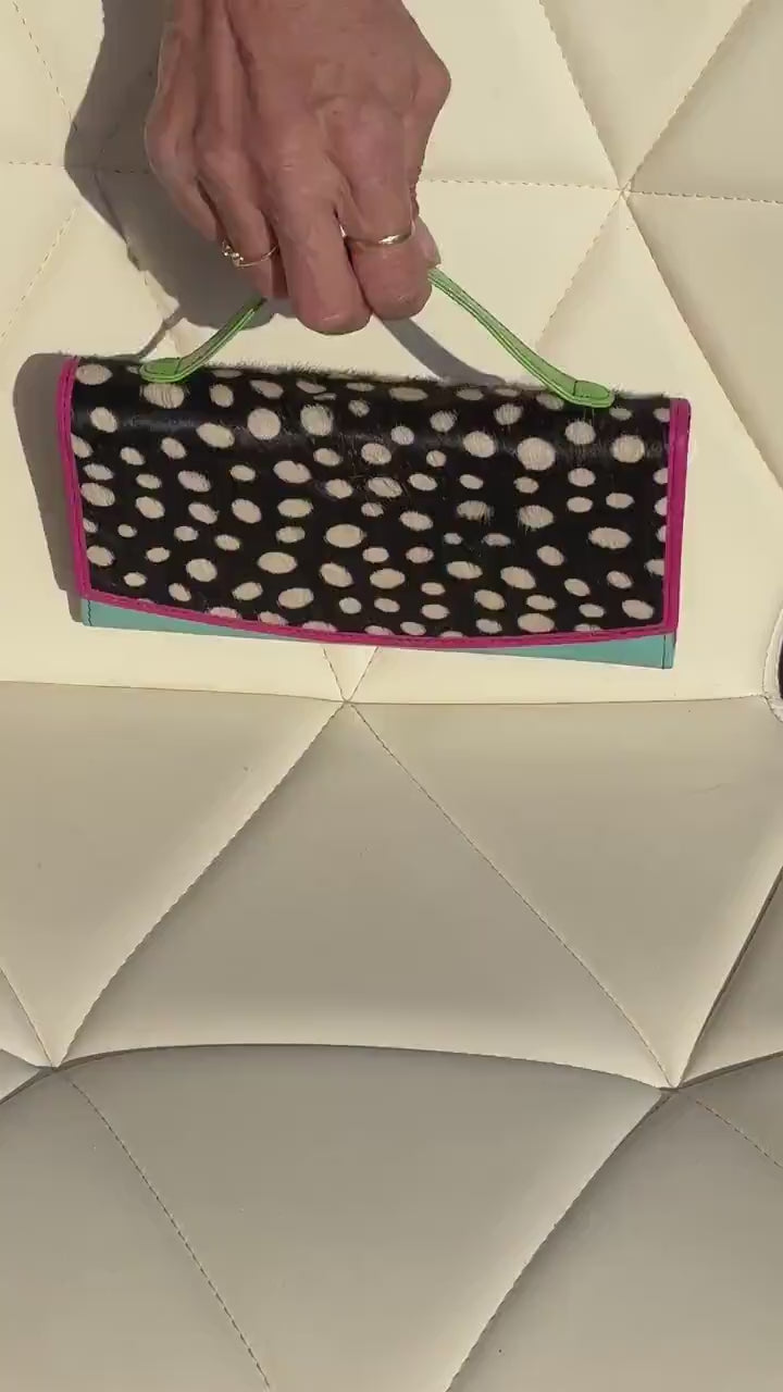 Coloured Leather Purse Clutch Wallet with Animal Print Hide