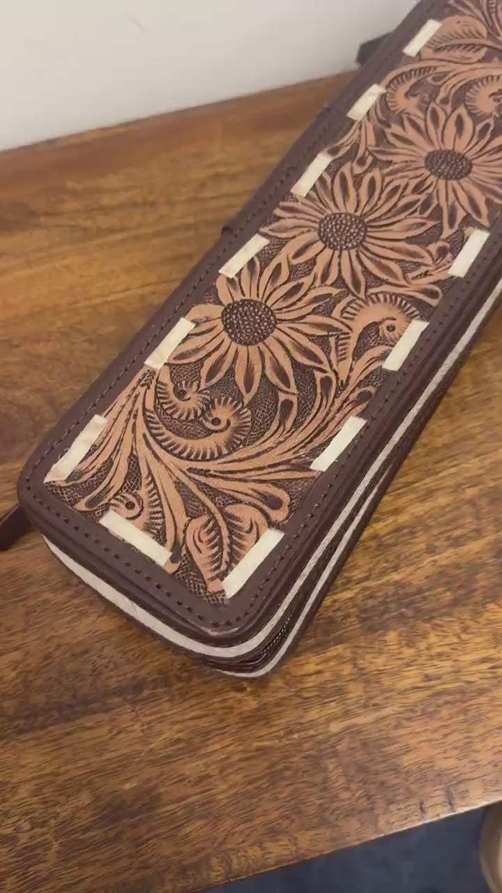 Hair Straightener Case with Tooled Leather & Goat Hide