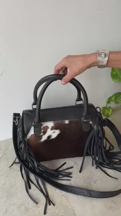 Western Cowhide & Leather Barrel Bag – Fringe Handbag