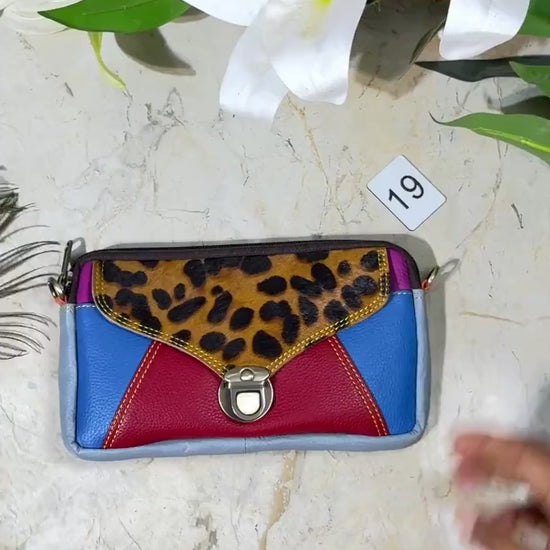 Upcycled Coloured Leather Hair on Hide Animal Print Crossbody Pouch