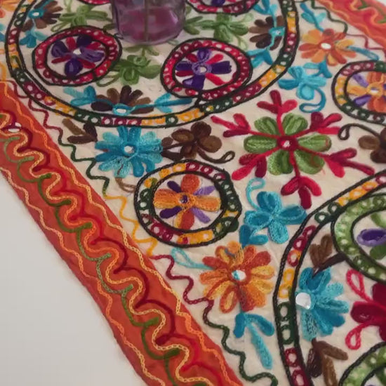 Embroidered Table Runner with Elephant or Floral Design