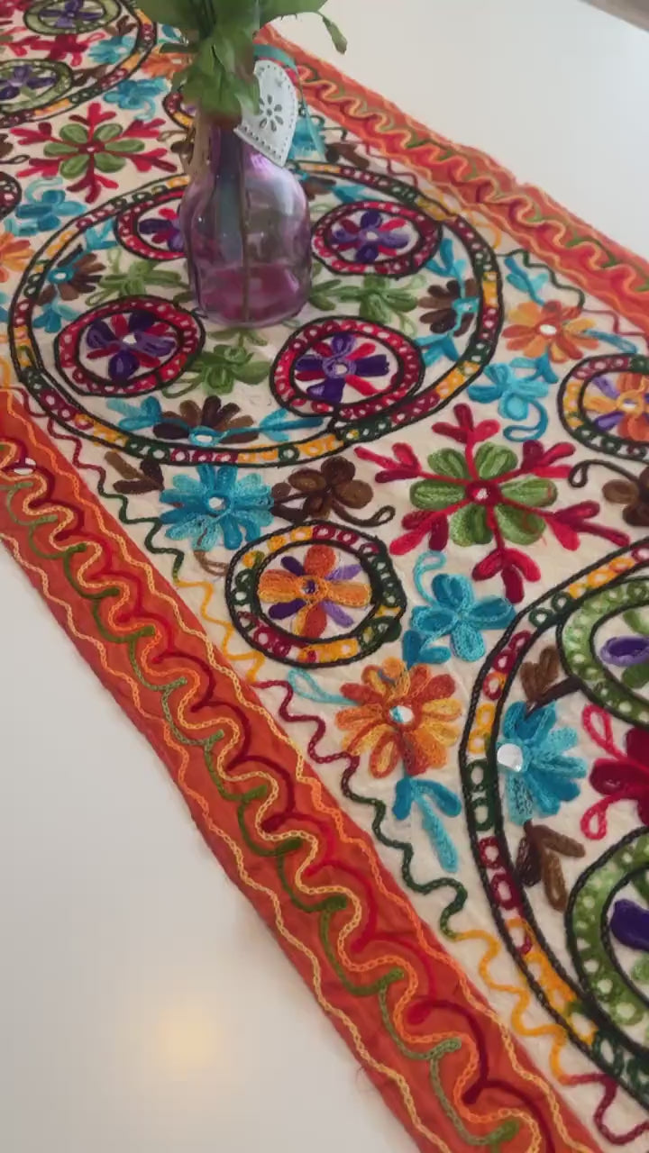 Embroidered Table Runner with Elephant or Floral Design