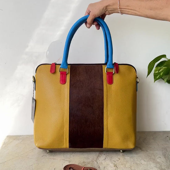 Recycled Coloured Leather Laptop Tote Bag, Padded Internal Section