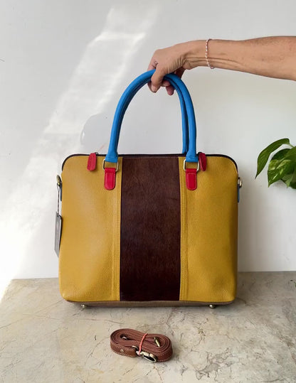 Recycled Coloured Leather Laptop Tote Bag, Padded Internal Section
