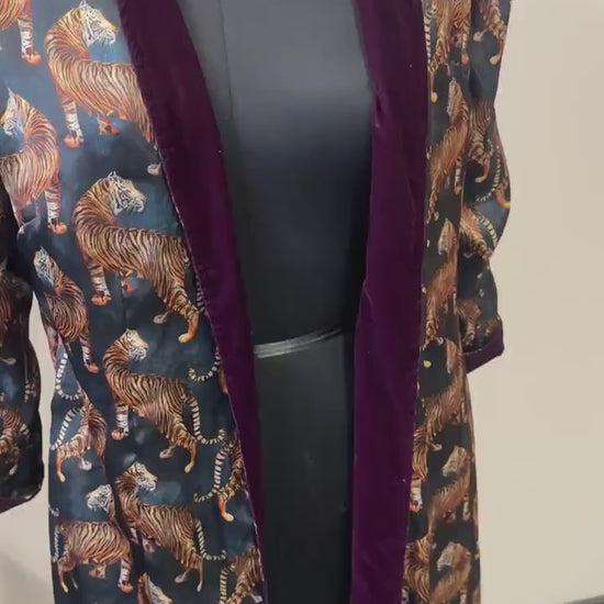 Reversible Velvet Duster Jacket with Tiger Print